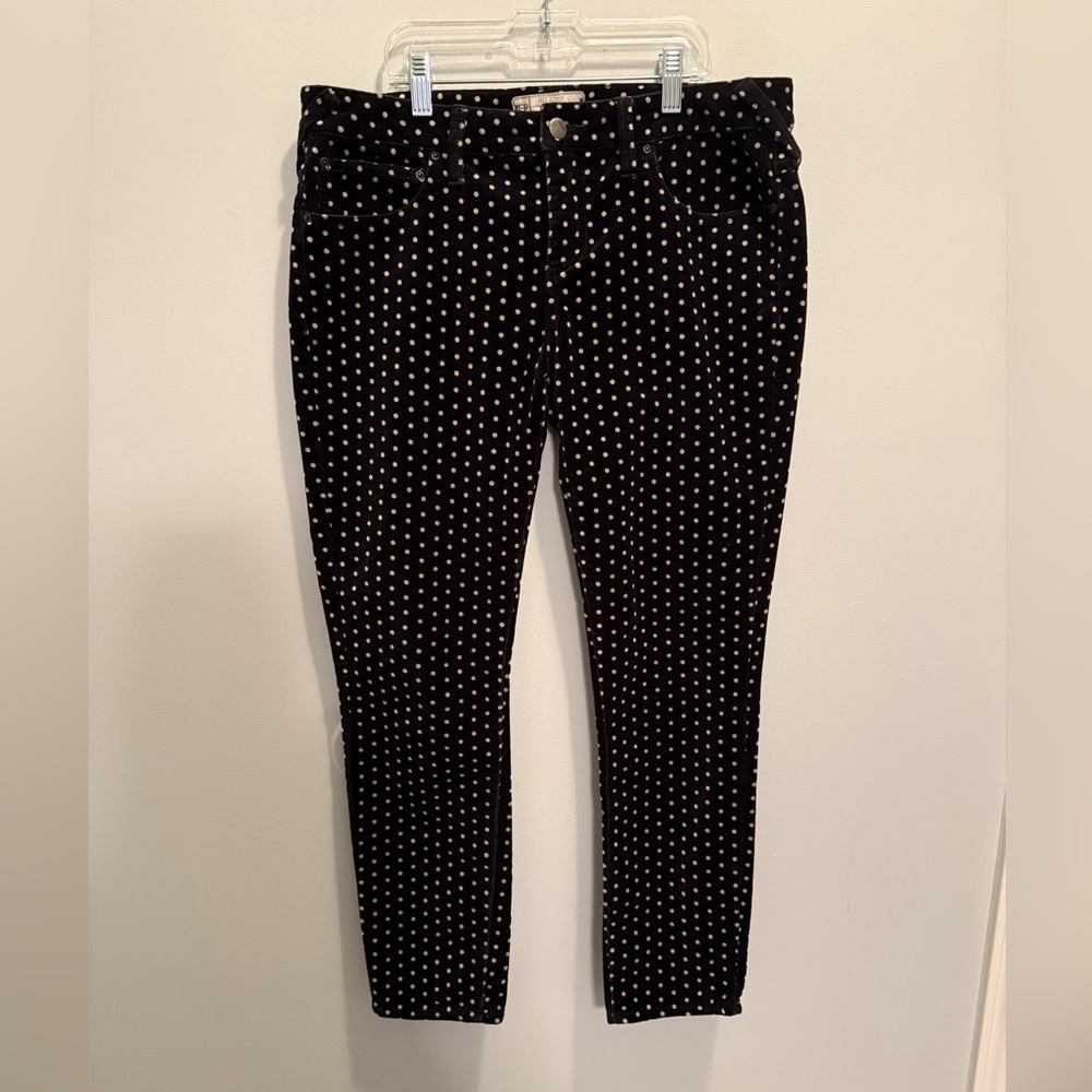 Free People Black and White Polka Dot Velvet Pants Size 30